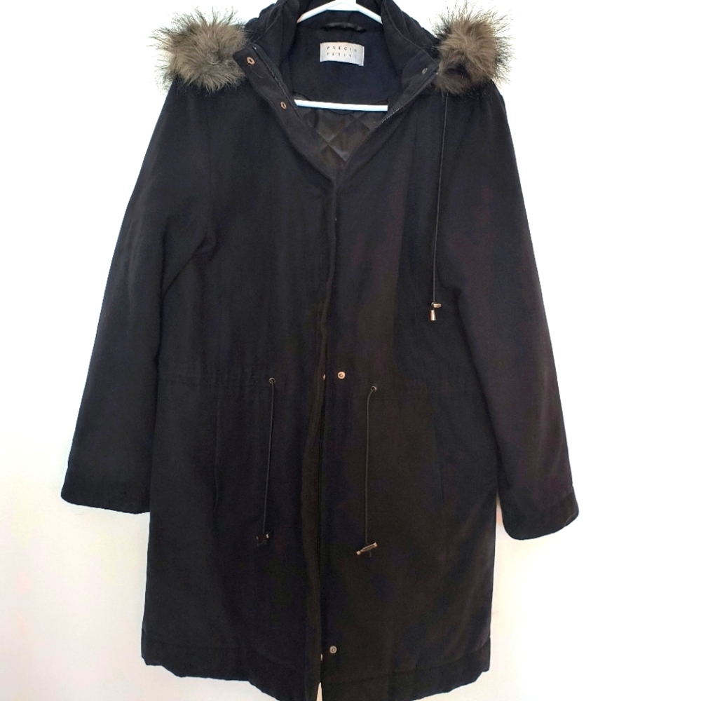 Precis Petite Woman's Black Faux Fur Hooded Coat